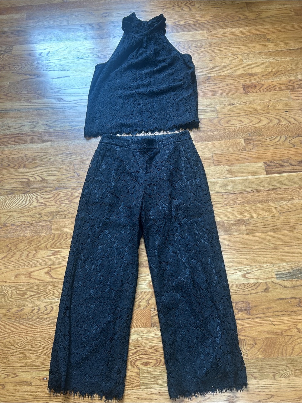 J. Crew Black Lace Wide Leg Pants with Matching Sleeveless Top